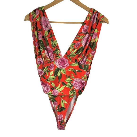 Zara Floral Bodysuit Tank Top Orange Hawaiian - Picture 1 of 7